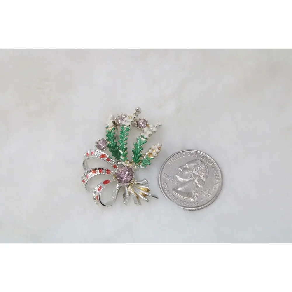 VTG Exquisite Lucky Heather Brooch Scottish Purple Rhinestone Enamel Floral Pin